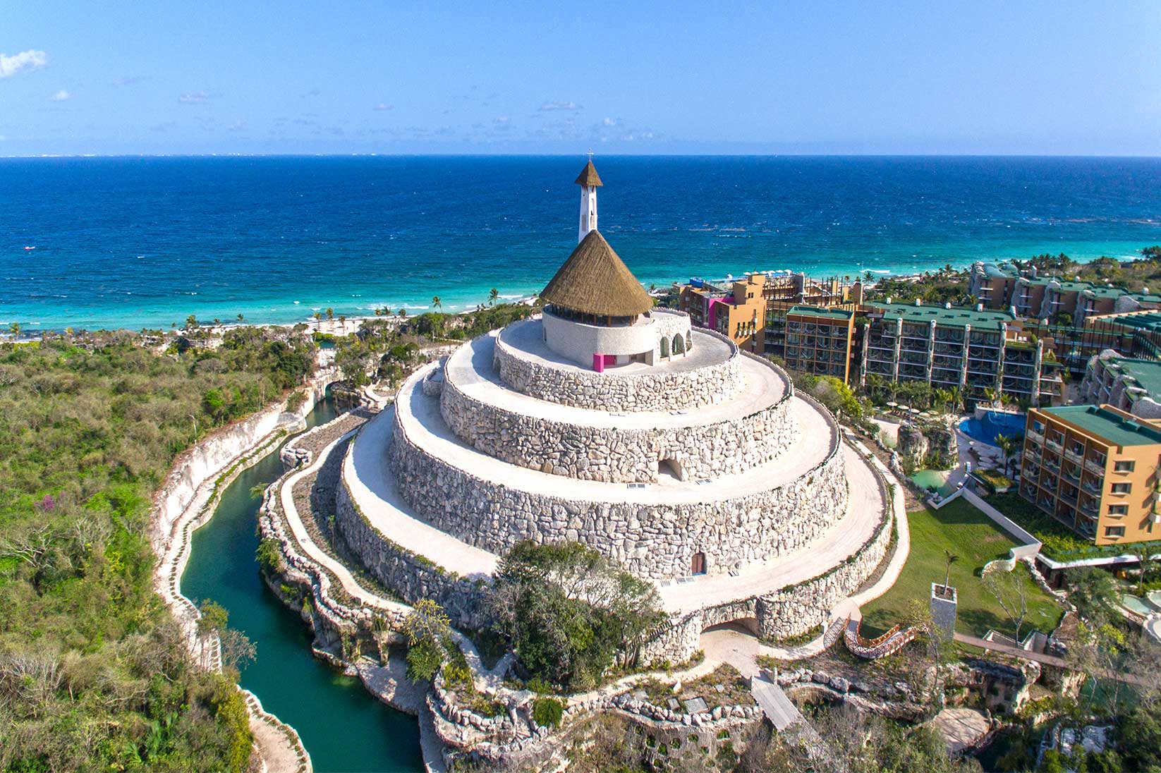 Xcaret chapel and garden setting